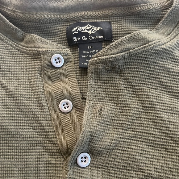 Waffle Henley shirt , 2XL, olive, army green. - Picture 2 of 5
